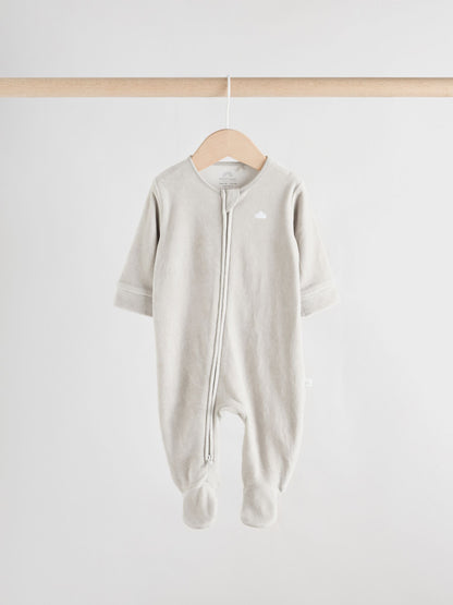 Grey Velour Two Way Zip Baby Sleepsuits 2 Pack (0-2yrs) image 3