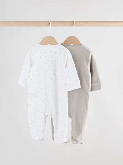 Grey Velour Two Way Zip Baby Sleepsuits 2 Pack (0-2yrs) image 4