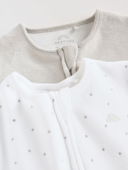 Grey Velour Two Way Zip Baby Sleepsuits 2 Pack (0-2yrs) image 7