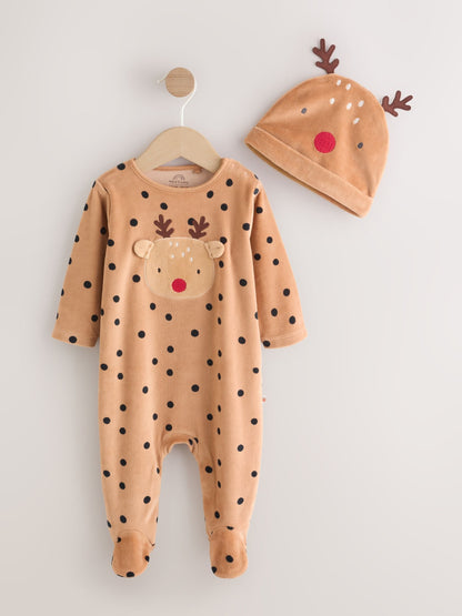 Brown Reindeer Baby Christmas Dress Up Sleepsuit (0mths-2yrs)