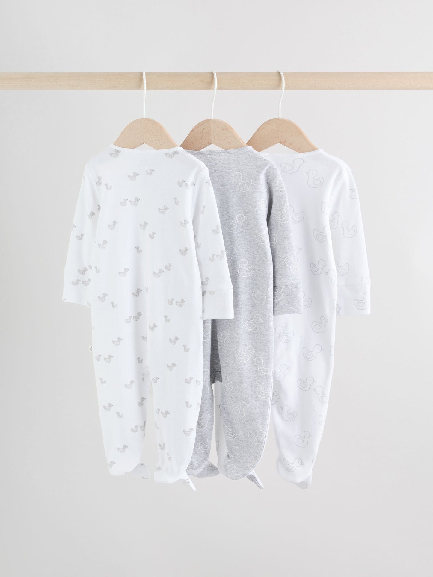 Grey Baby Two Way Zip Sleepsuits 3 Pack (0-2yrs) image 2