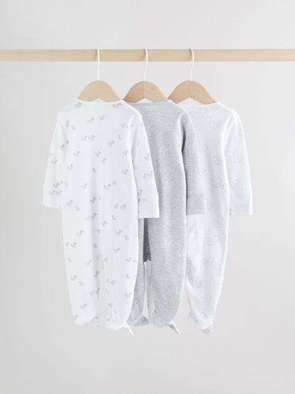 Grey Baby Two Way Zip Sleepsuits 3 Pack (0-2yrs) image 2