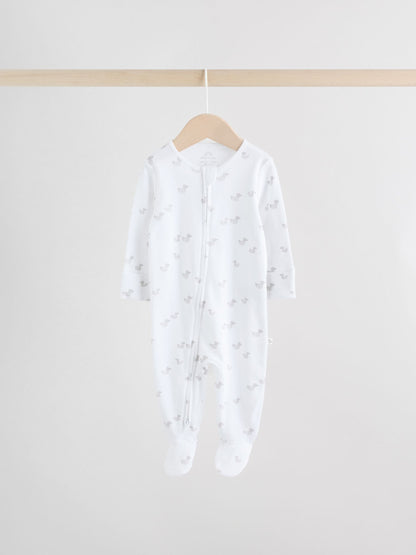 Grey Baby Two Way Zip Sleepsuits 3 Pack (0-2yrs) image 3