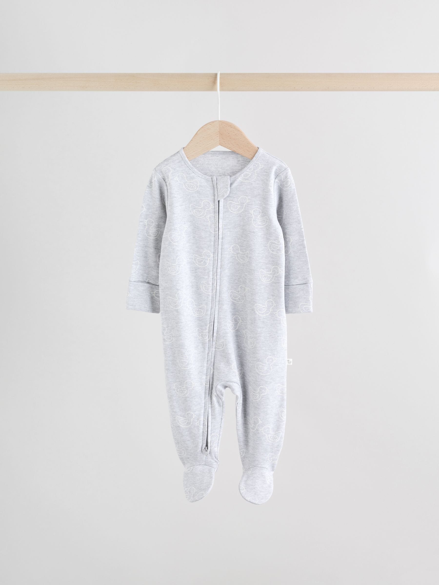 Grey Baby Two Way Zip Sleepsuits 3 Pack (0-2yrs) image 4