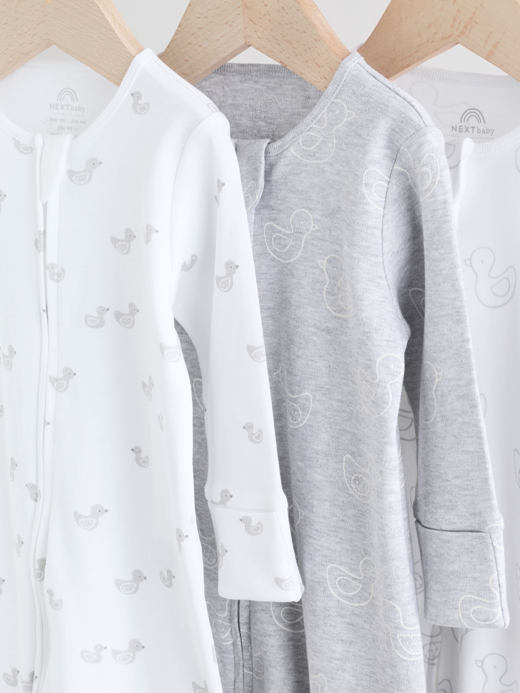 Grey Baby Two Way Zip Sleepsuits 3 Pack (0-2yrs) image 7