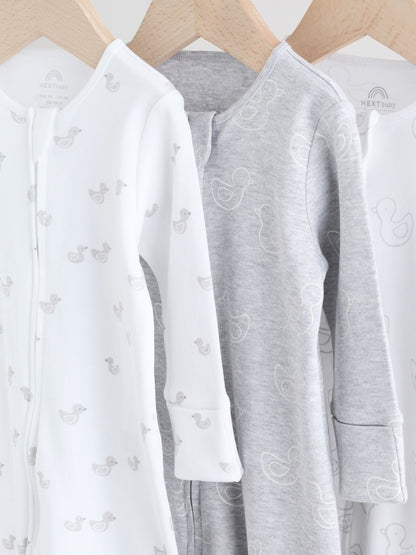 Grey Baby Two Way Zip Sleepsuits 3 Pack (0-2yrs) image 7