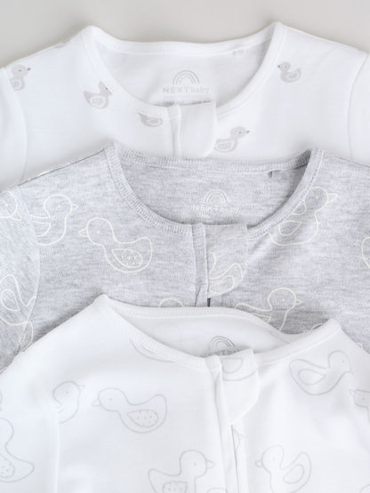 Grey Baby Two Way Zip Sleepsuits 3 Pack (0-2yrs) image 8
