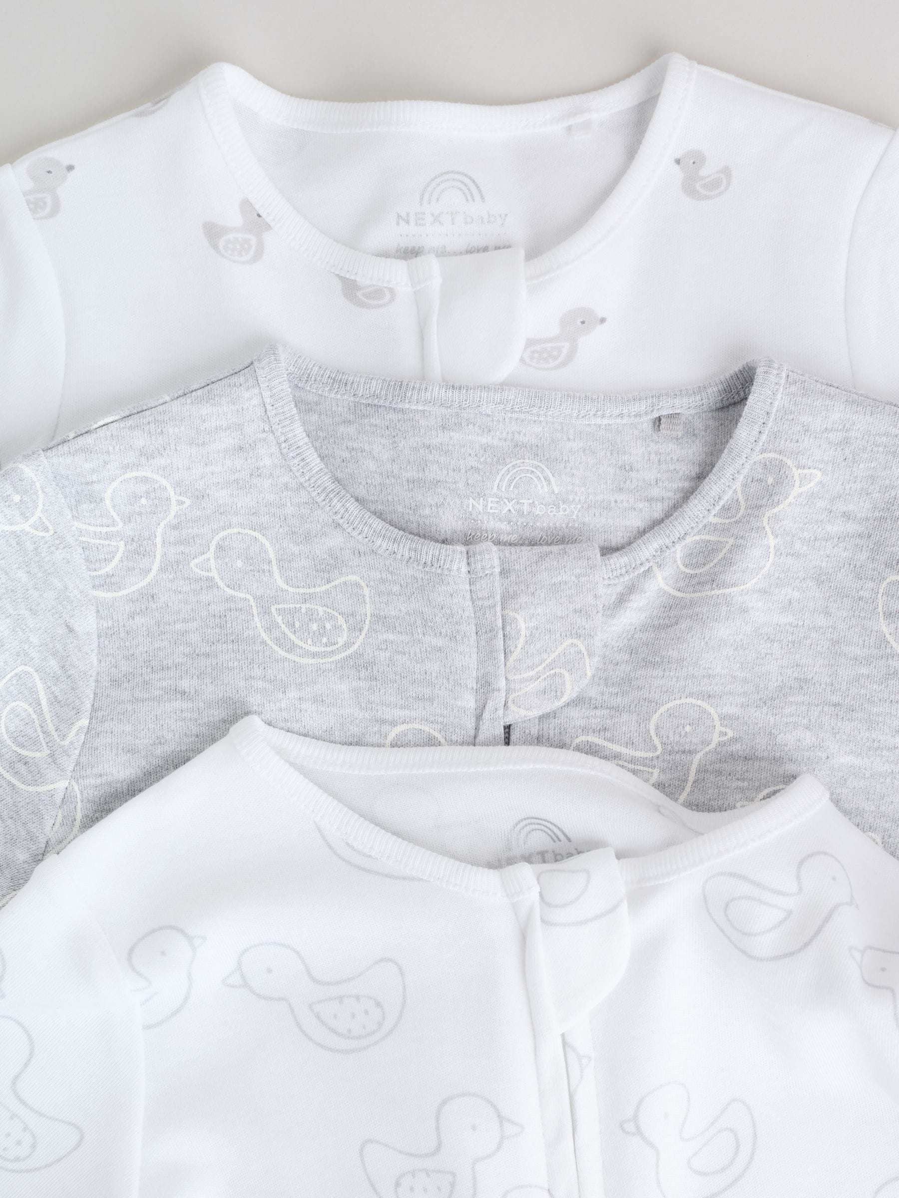 Grey Baby Two Way Zip Sleepsuits 3 Pack (0-2yrs) image 8