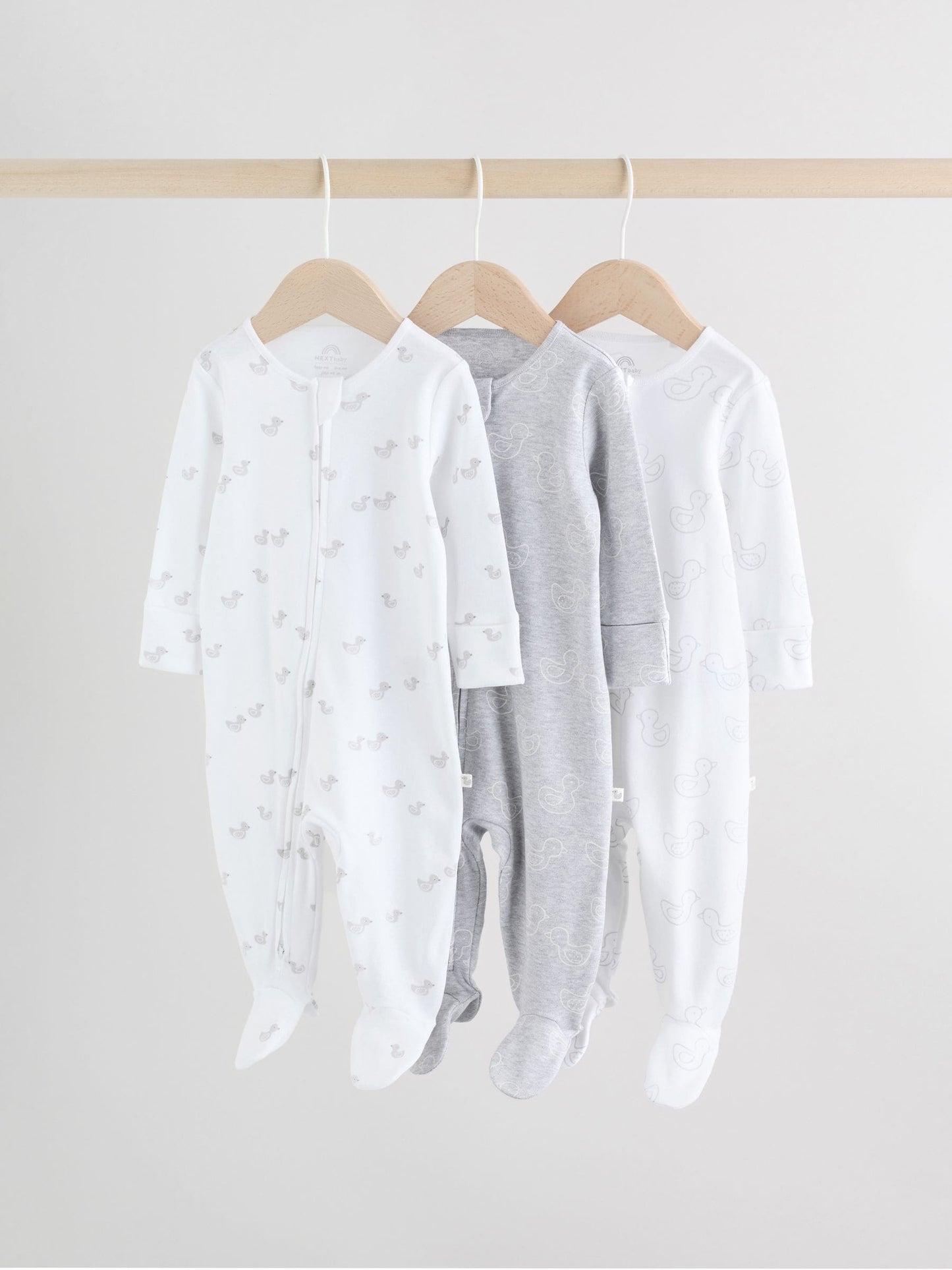 Grey Baby Two Way Zip Sleepsuits 3 Pack (0-2yrs) image 1