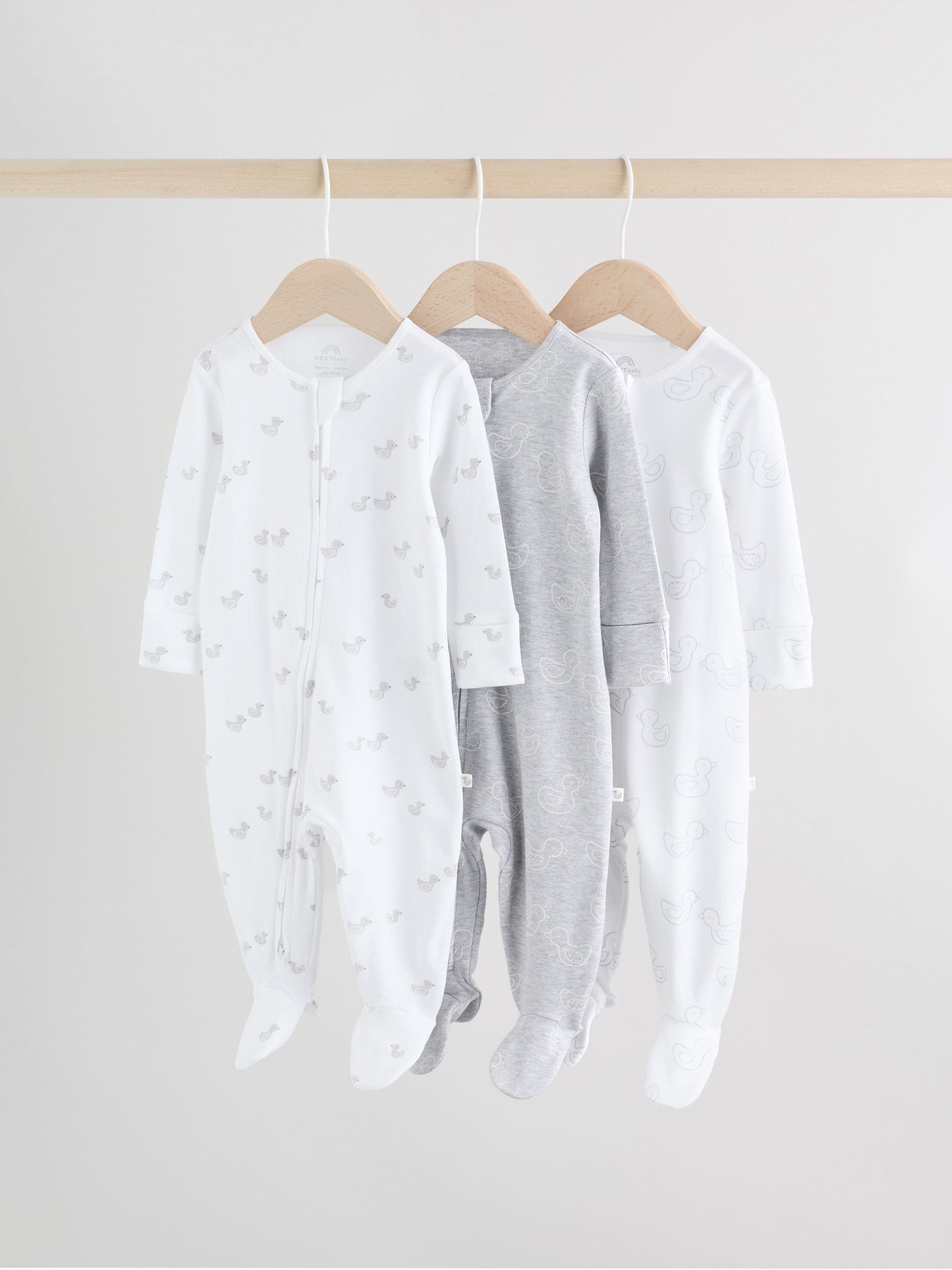 Grey Baby Two Way Zip Sleepsuits 3 Pack (0-2yrs) image 1