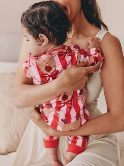 Pink Baby Christmas Reindeer Stripe Sleepsuit (0mths-3yrs)