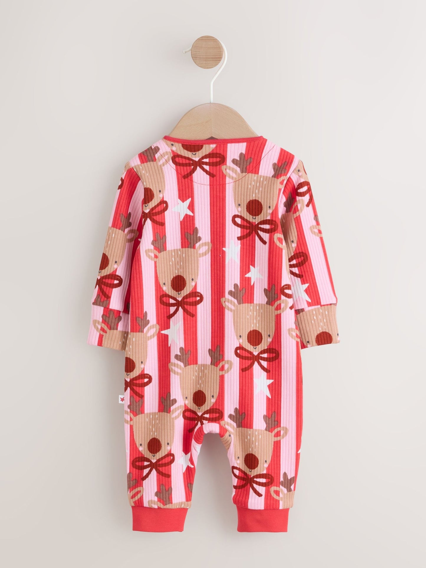 Pink Baby Christmas Reindeer Stripe Sleepsuit (0mths-3yrs)