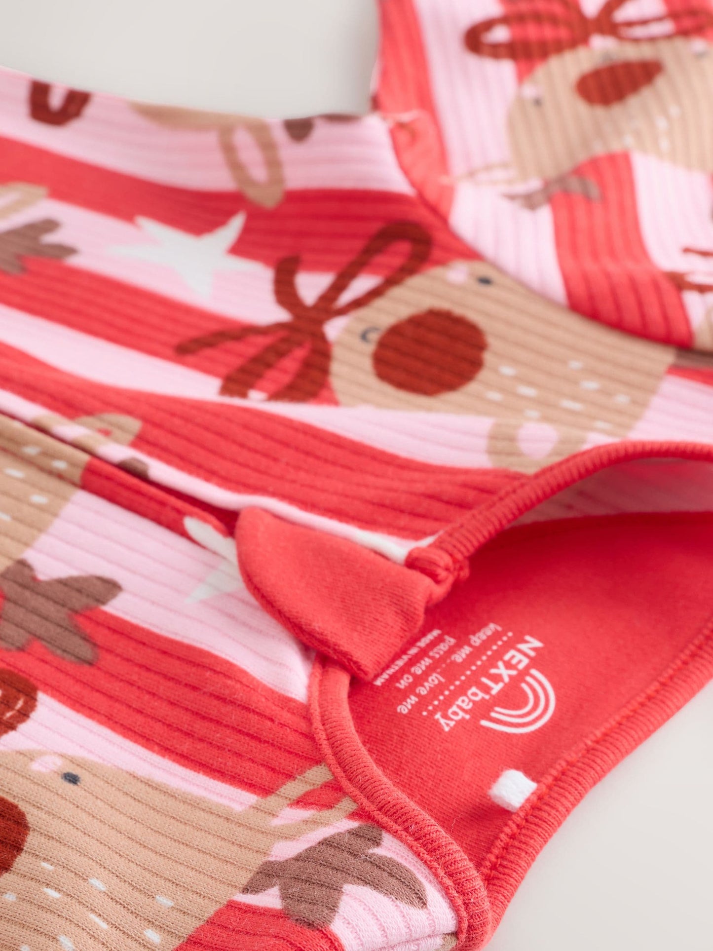 Pink Baby Christmas Reindeer Stripe Sleepsuit (0mths-3yrs)