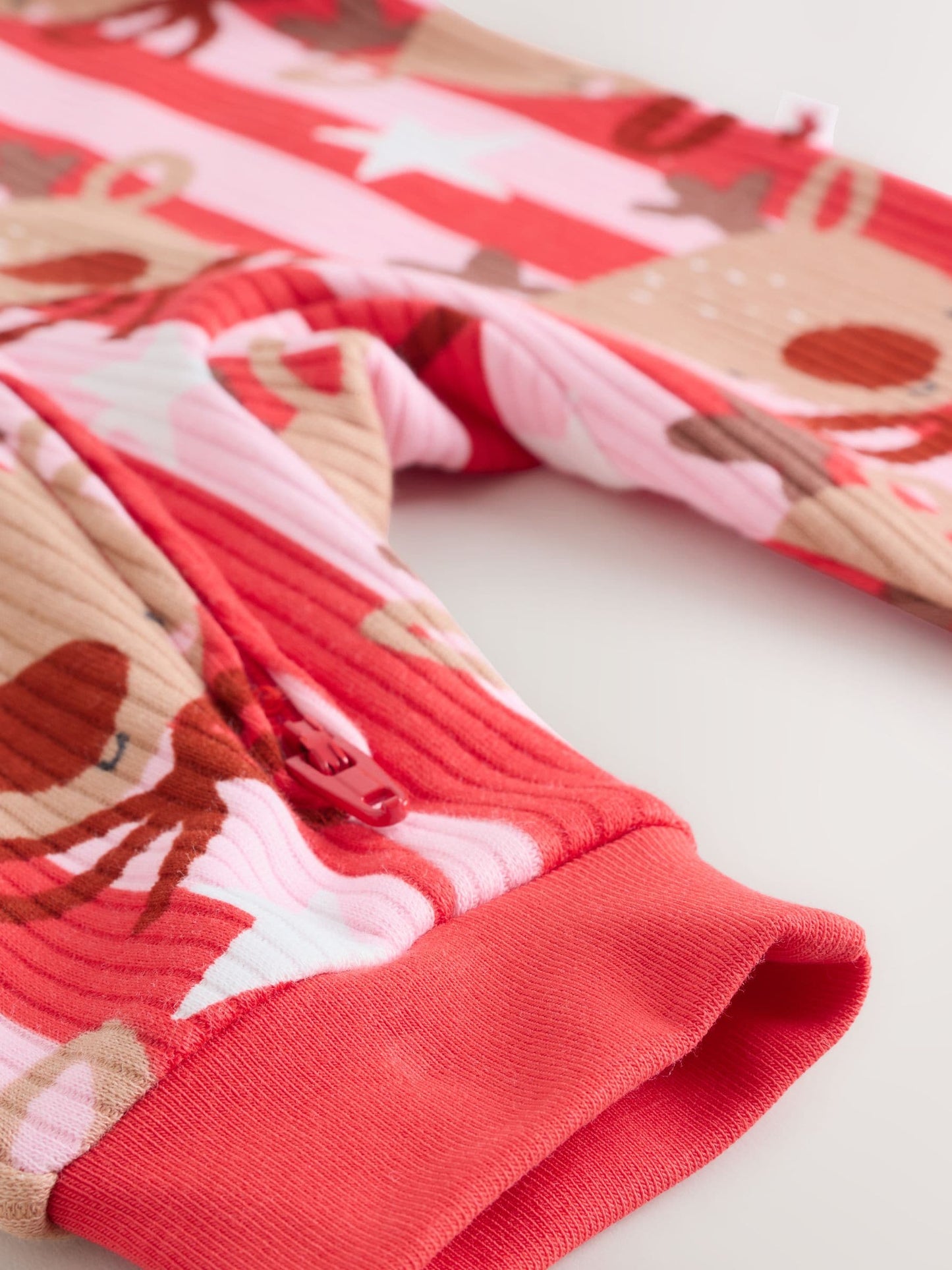 Pink Baby Christmas Reindeer Stripe Sleepsuit (0mths-3yrs)