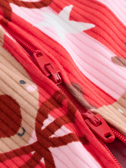 Pink Baby Christmas Reindeer Stripe Sleepsuit (0mths-3yrs)