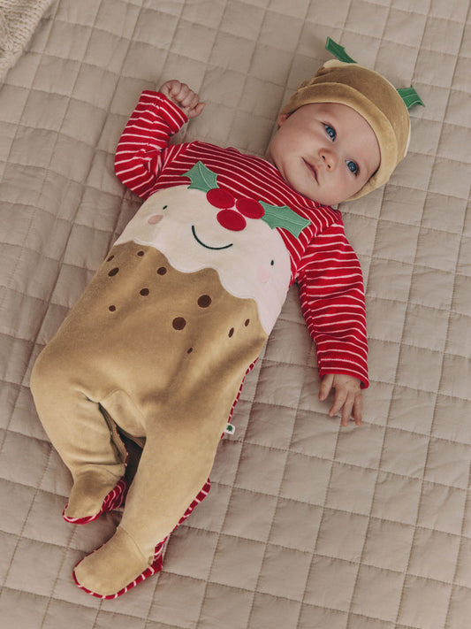 Brown Pudding Baby Christmas Dress Up Sleepsuit (0mths-2yrs) image 1