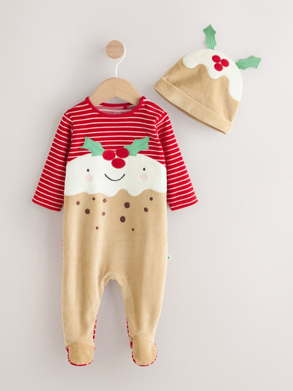 Brown Pudding Baby Christmas Dress Up Sleepsuit (0mths-2yrs)