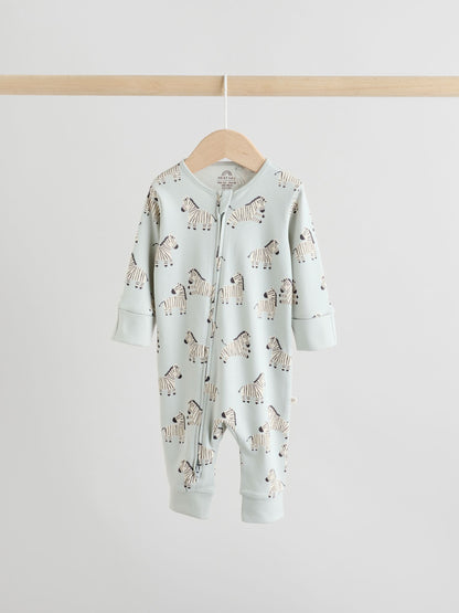 Mint Green Two Way Zip Baby Footless Sleepsuits 3 Pack (0mths-3yrs) image 4