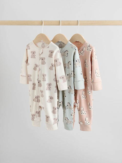 Mint Green Two Way Zip Baby Footless Sleepsuits 3 Pack (0mths-3yrs) image 1