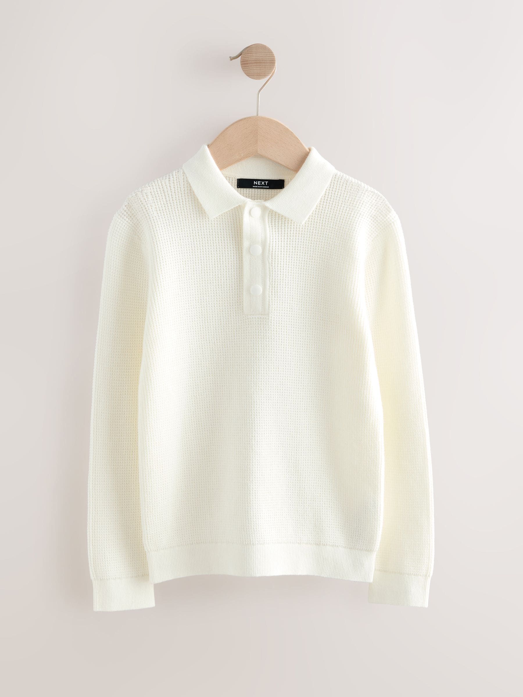 Dsiney Kidz - Ecru Cream Long Sleeve Textured Polo Shirt (3-16yrs) image 1