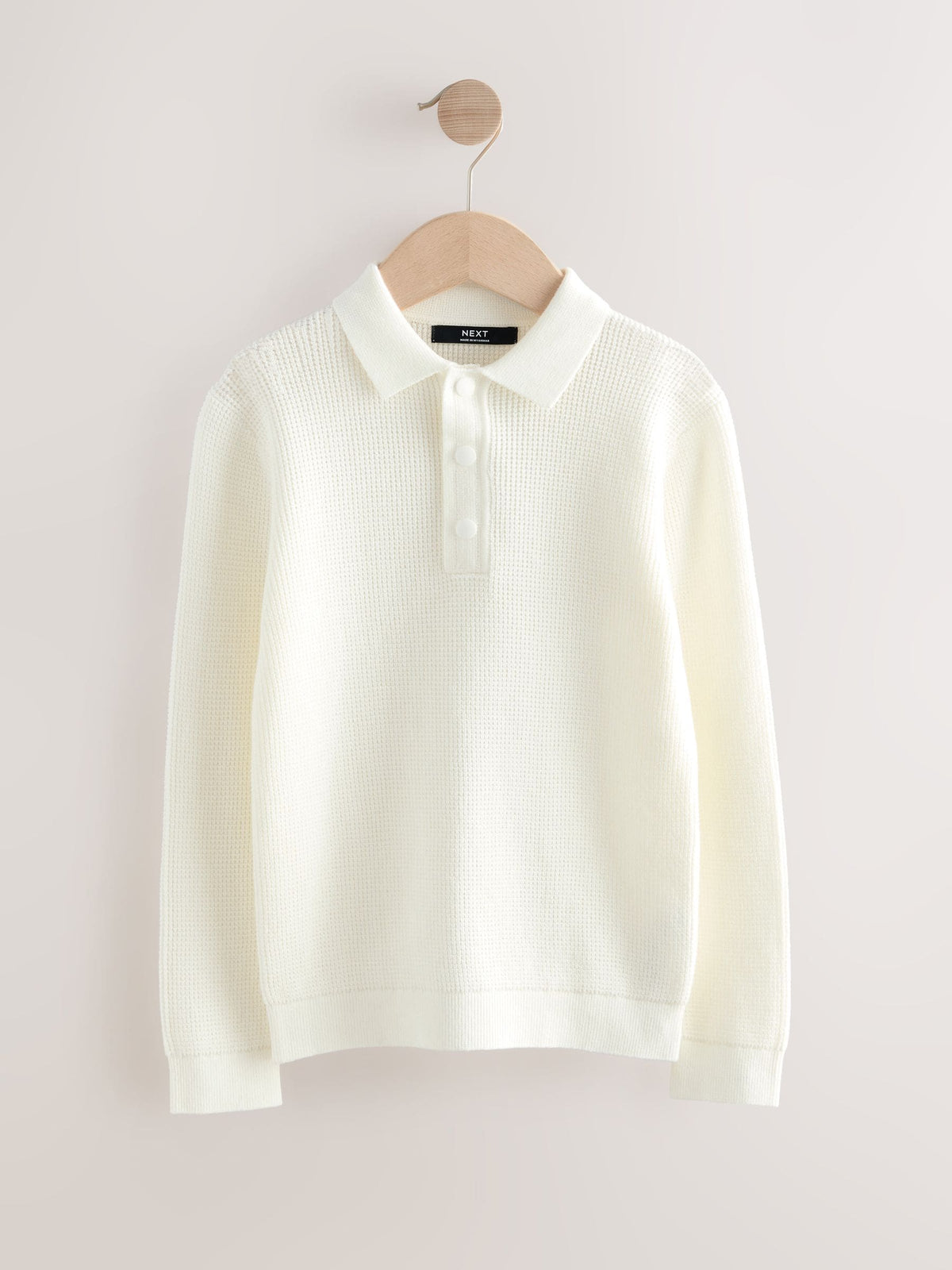 Dsiney Kidz - Ecru Cream Long Sleeve Textured Polo Shirt (3-16yrs) image 1