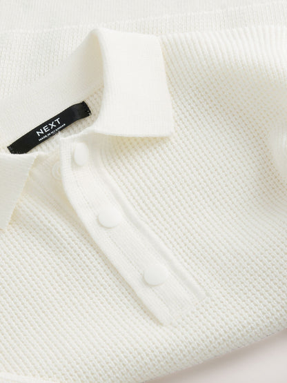 Dsiney Kidz - Ecru Cream Long Sleeve Textured Polo Shirt (3-16yrs) image 4