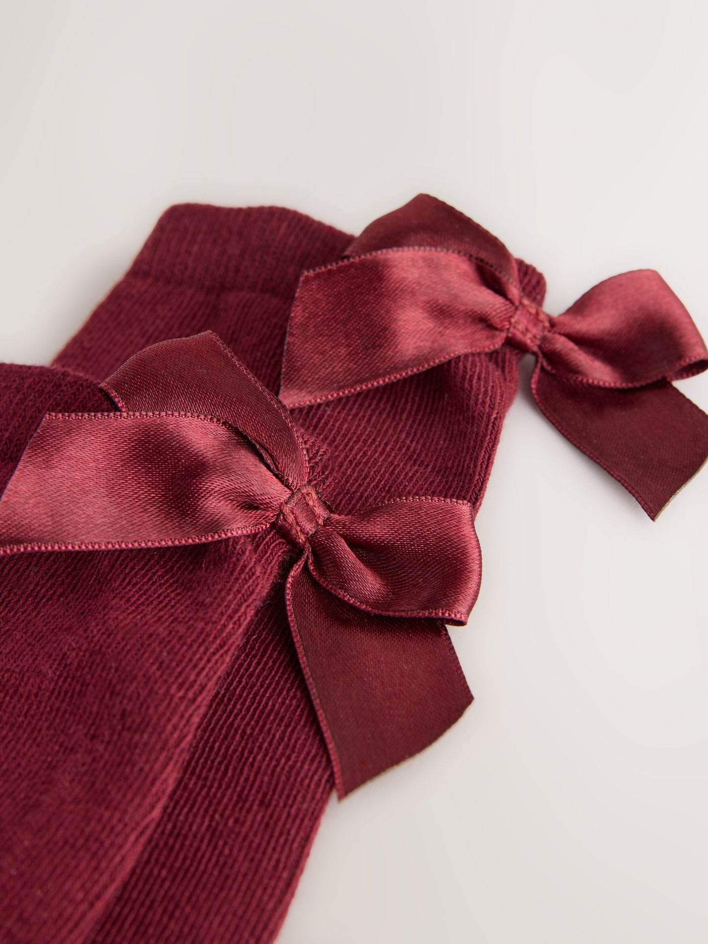 Burgundy Red 2 Pack Cotton Rich Bow Knee High Socks image 2