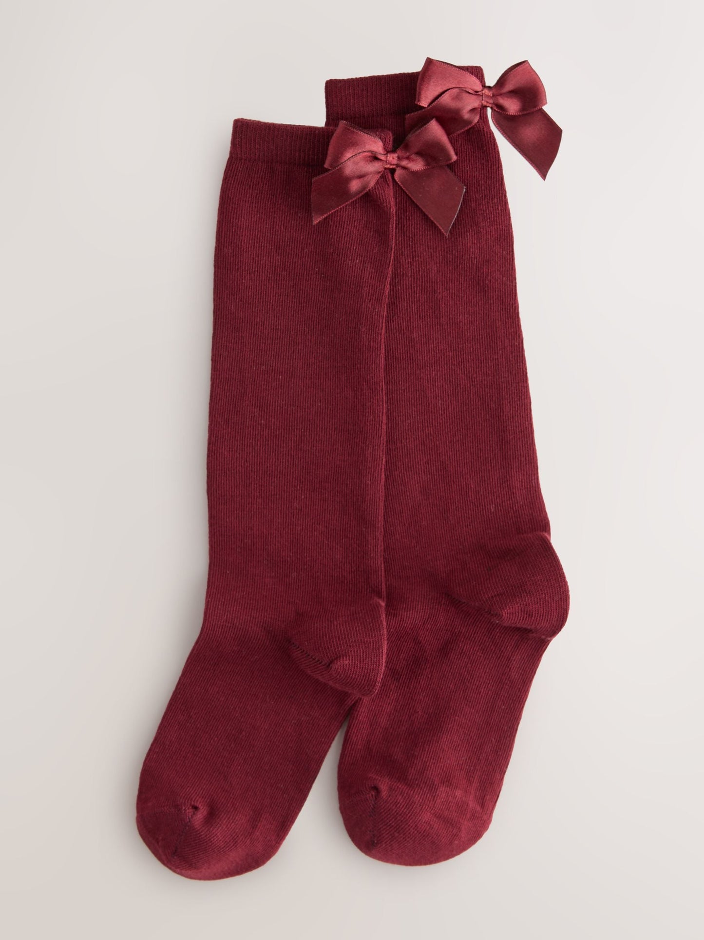Burgundy Red 2 Pack Cotton Rich Bow Knee High Socks image 1