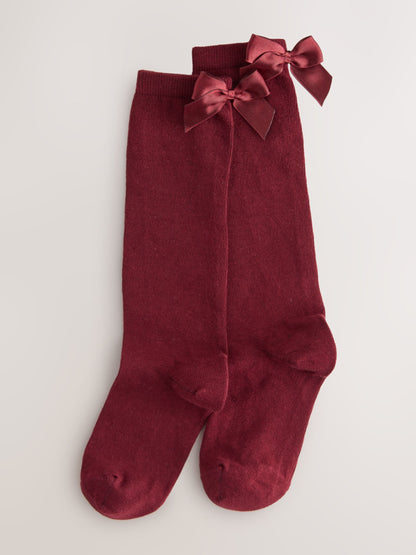 Burgundy Red 2 Pack Cotton Rich Bow Knee High Socks image 1