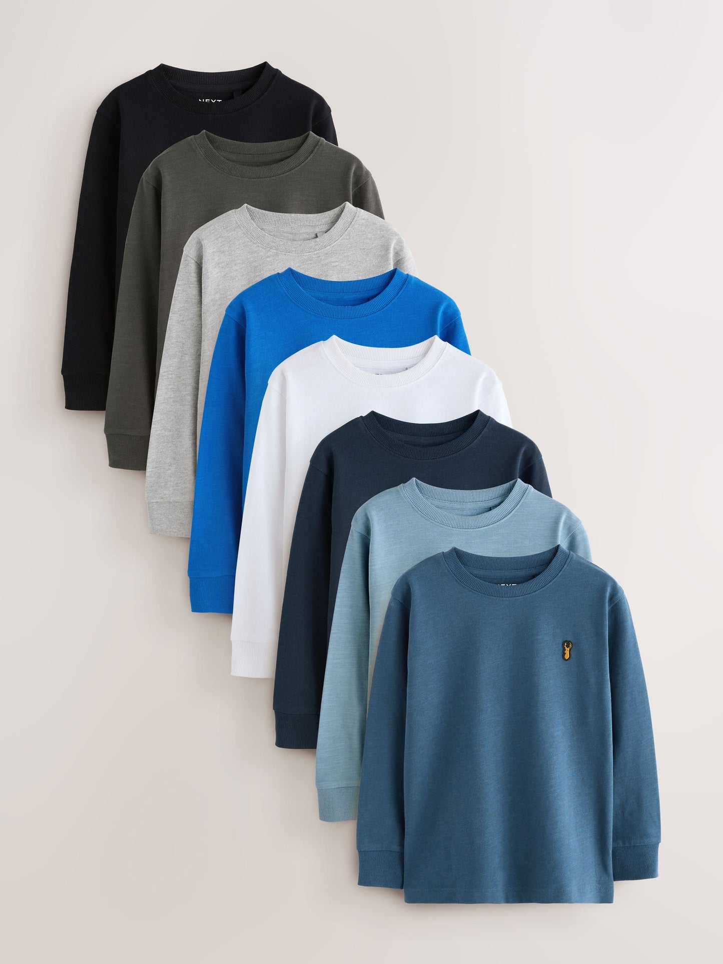 Dsiney Kidz - Black/White/Blue Stag Logo Long Sleeve Cosy T-Shirts 8 Pack (3-16yrs) image 1