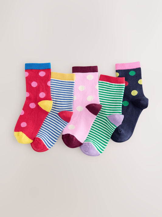 Multi Colour Cotton Rich Stripe and Spot Ankle Socks 5 Pack image 1