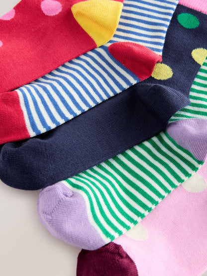 Multi Colour Cotton Rich Stripe and Spot Ankle Socks 5 Pack image 2