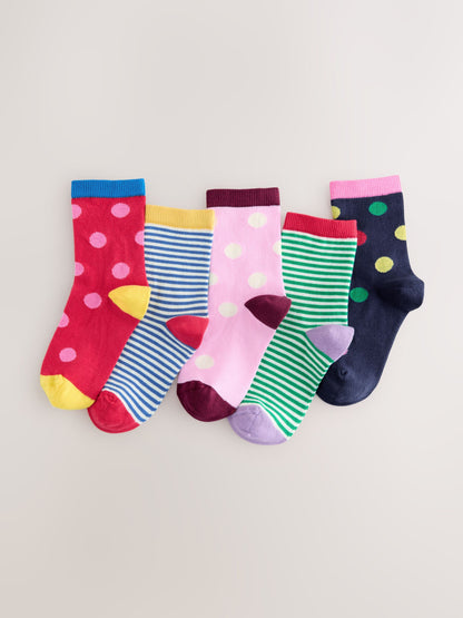 Multi Colour Cotton Rich Stripe and Spot Ankle Socks 5 Pack image 1