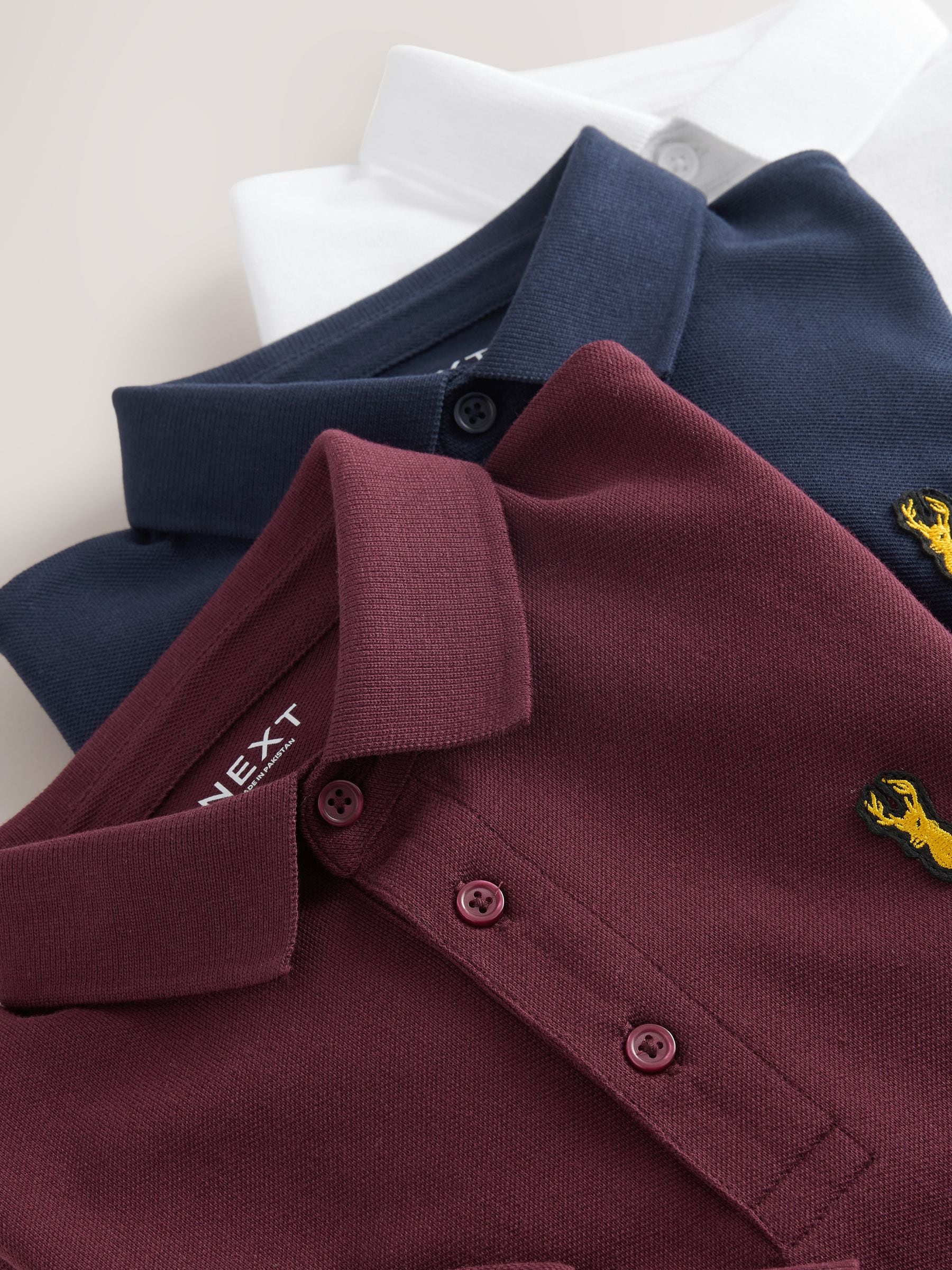 Dsiney Kidz - Navy/White/Berry Long Sleeve Polo Shirts 3 Pack (3-16yrs) image 7