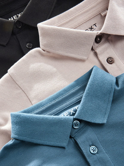 Dsiney Kidz - Blue/Black/Grey Long Sleeve Polo Shirts 3 Pack (3-16yrs) image 6