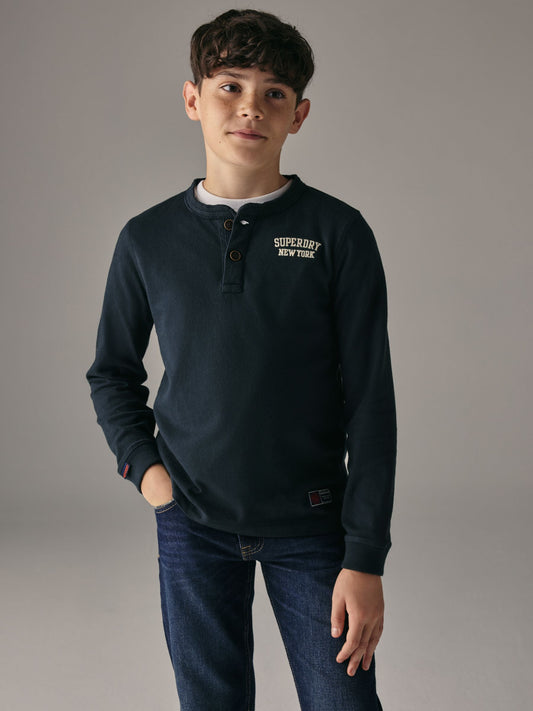 Superdry Navy Long Sleeve Henley T-Shirt image 1