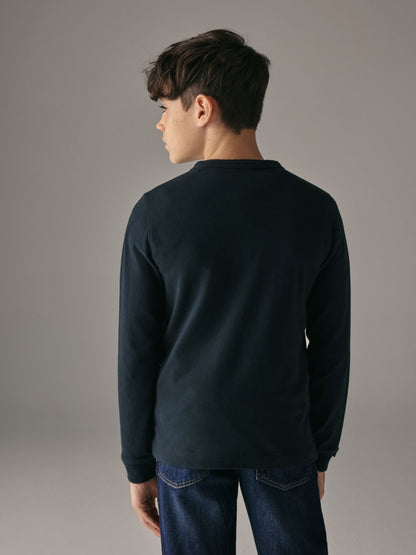 Superdry Navy Long Sleeve Henley T-Shirt image 2