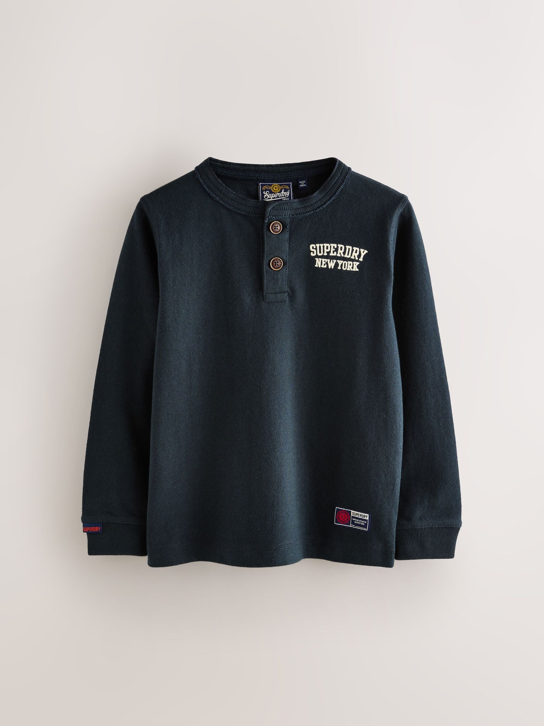 Superdry Navy Long Sleeve Henley T-Shirt image 5