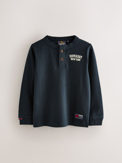 Superdry Navy Long Sleeve Henley T-Shirt image 5