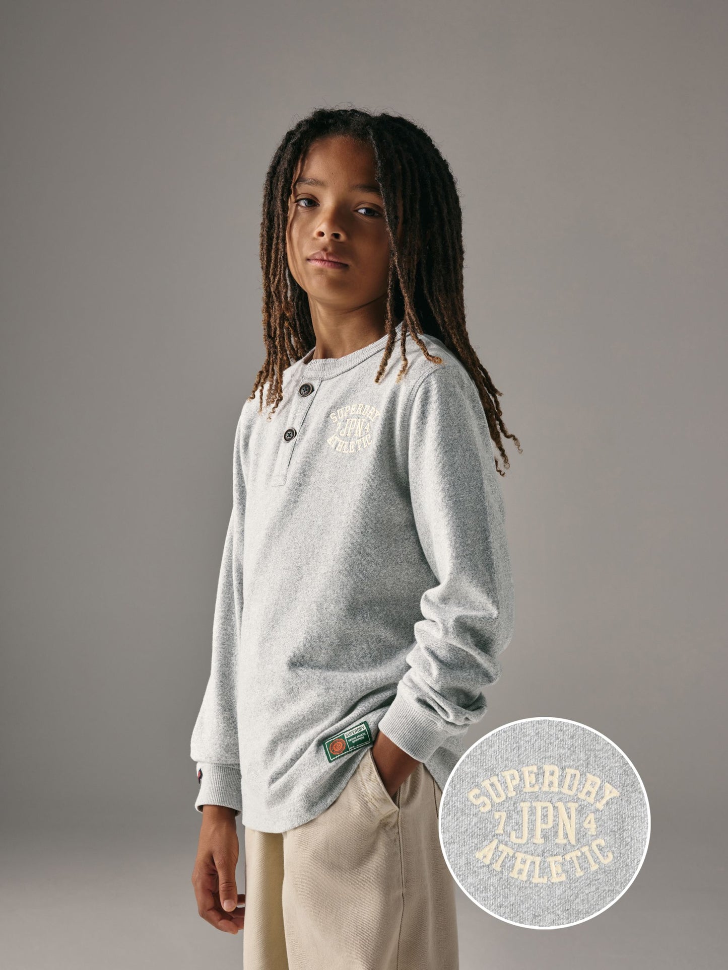 Superdry Grey Long Sleeve Henley T-Shirt image 1