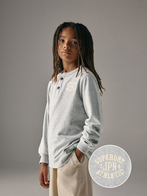 Superdry Grey Long Sleeve Henley T-Shirt image 1