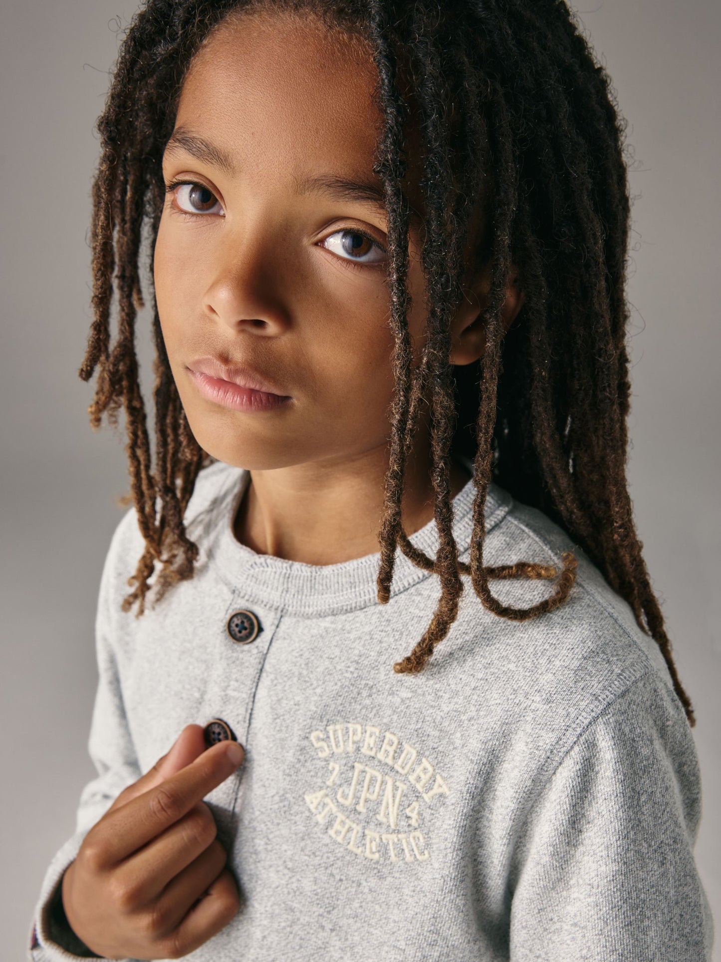 Superdry Grey Long Sleeve Henley T-Shirt image 3