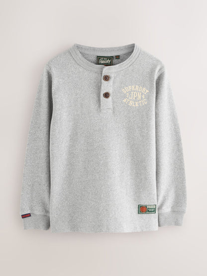 Superdry Grey Long Sleeve Henley T-Shirt image 6
