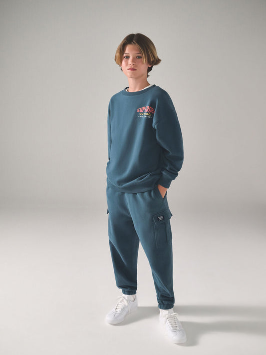 Superdry Blue Red Sweat Top & Joggers Set image 1