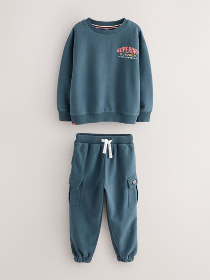 Superdry Blue Red Sweat Top & Joggers Set image 5