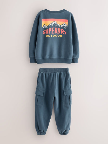 Superdry Blue Red Sweat Top & Joggers Set image 6