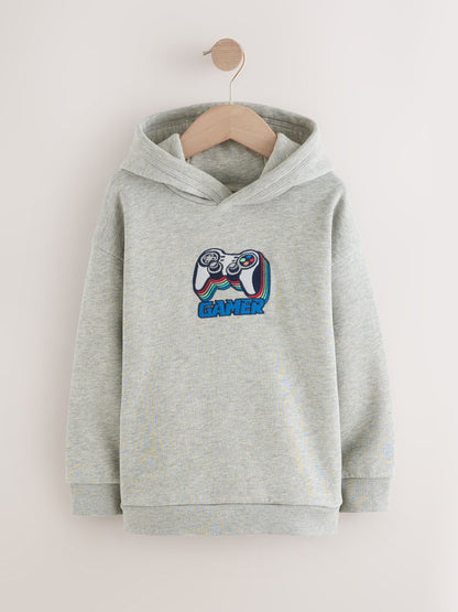 Grey Embroidery Controller Older Boys Graphic Print Hoodie (3-16yrs)