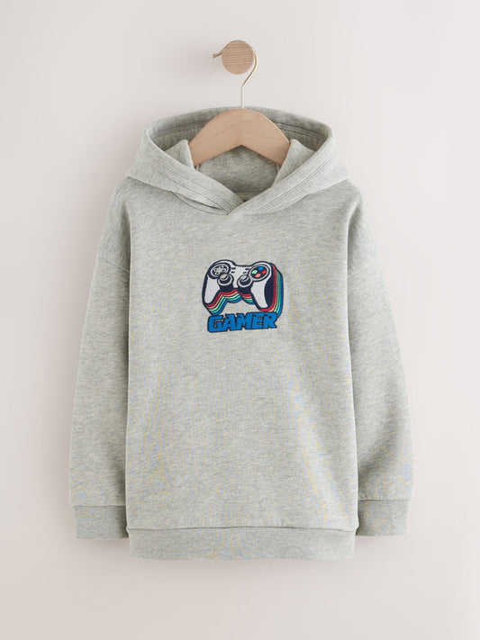Grey Embroidery Controller Older Boys Graphic Print Hoodie (3-16yrs)