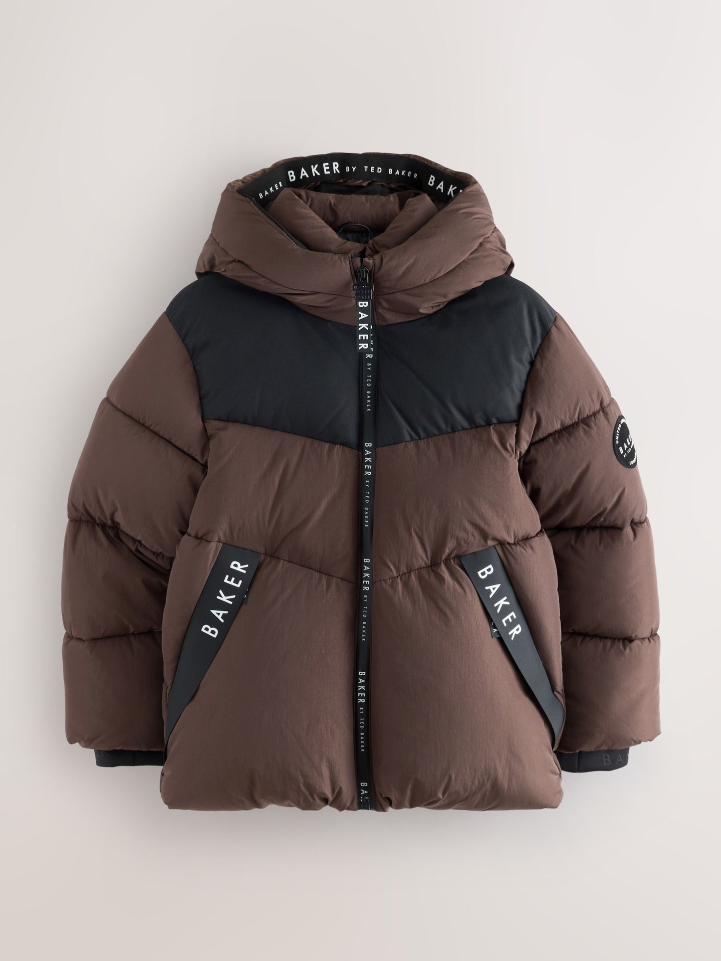 Baker by Ted Baker Shower Resistant Colourblock Padded Brown/Black Coat image 4