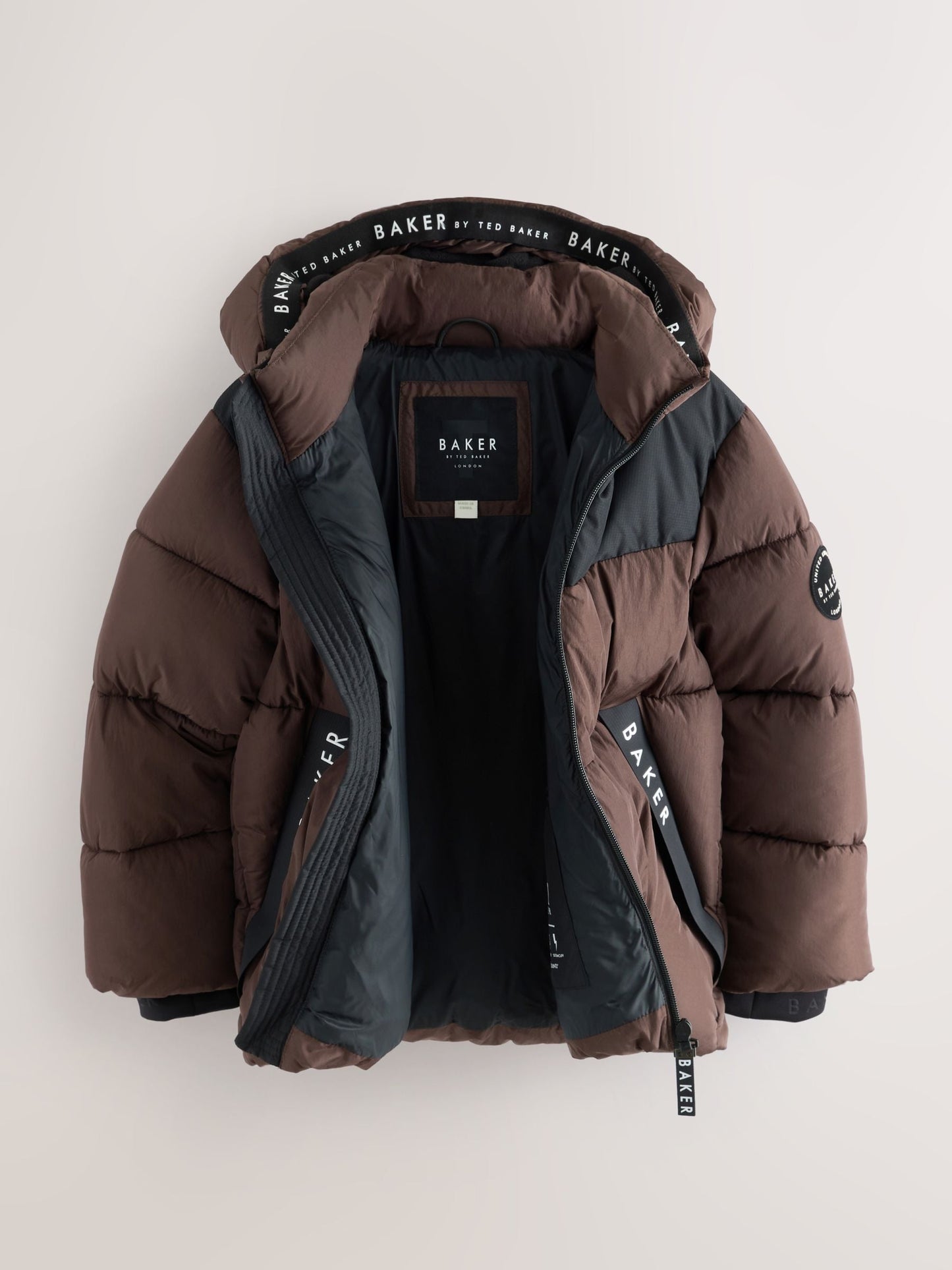Baker by Ted Baker Shower Resistant Colourblock Padded Brown/Black Coat image 5